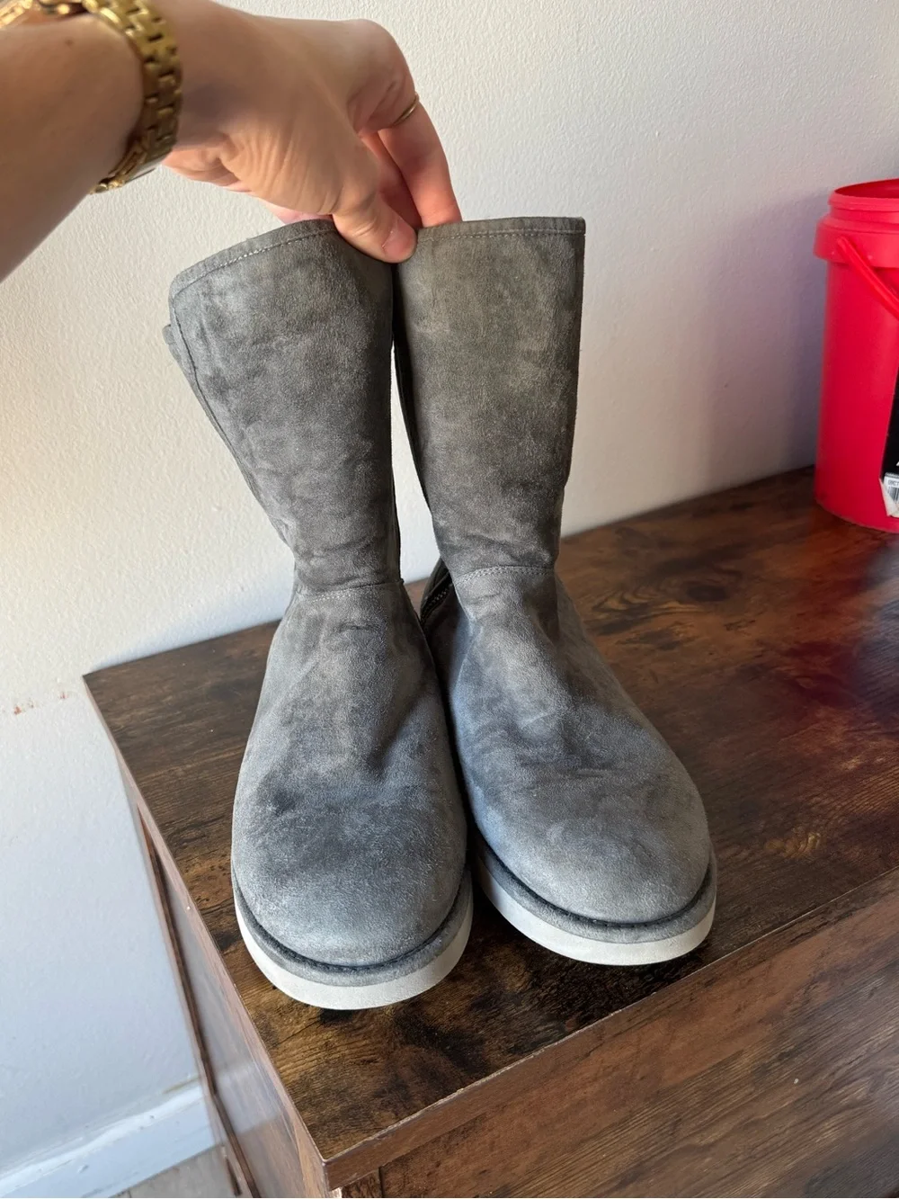 UGG Grey Suede Side Zip Shearling Lined Mid Calf Boot Womens 10 Model 1009250